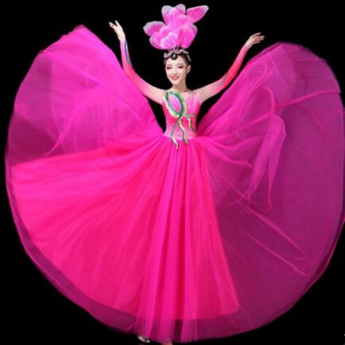 Women's blue colored Chinese folk dance dress fairy traditional classical dancers stage performance professional dresses